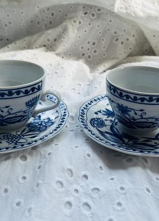 Комплект з двох вінтажних кавових пар kahla zwiebelmuster, порцеляна, made in gdr( синя цибулька, синій лук)
