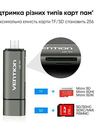 Кардрідер vention usb3.0 multi-function card reader gray metal type (cchh0) 9