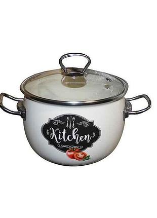 Каструля ем. 3,5л сферична з н/ж обід. скл.кр. і імп.фурніт. kitchen tomat i81 тм idilia