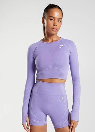 Спортивный бесшовный топ / лонгслив gymshark vital seamless (сиреневый / лавандовый, размер m)