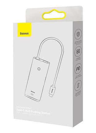 Usb-хаб baseus lite series 6-port type-c hub docking station (type-c to hdmi+usb3.0*2+pd+sd/tf) black 2