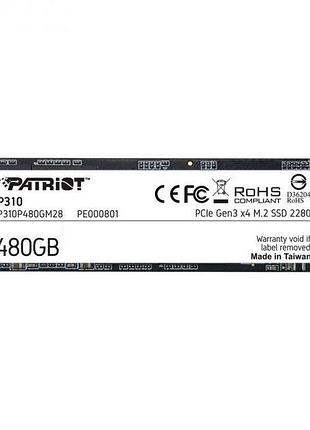 Накопичувач ssd m.2 patriot p310 480gb nvme 2280 pcie 3.0x4 3d nand tlc