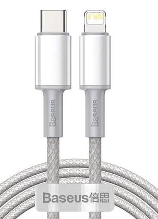 Кабель baseus high density braided fast charging data cable type-c to ip pd 20w 2m white