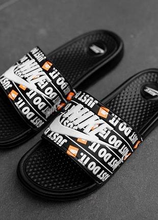 Чёрные мужские шлёпанцы nike сланцы белые тапочки найк (размеры: 40,41,43)