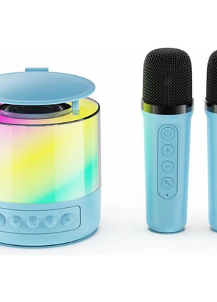 Портативная колонка k19 bluetooth с led-подсветкой и 2 микрофонами, караоке синяя