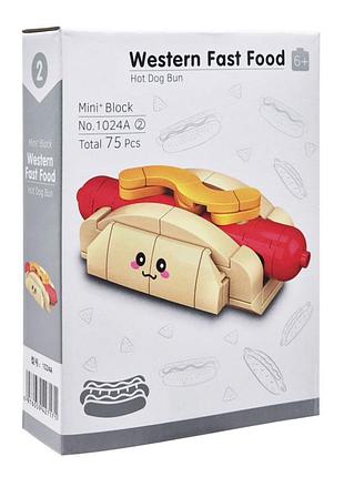 Конструктор дитячий "western fast food: hot dog bun" 1024a-2, пластик, 75 деталей