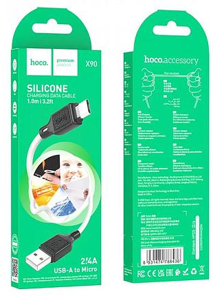 Кабель hoco x90 cool silicone charging data cable for micro white 2