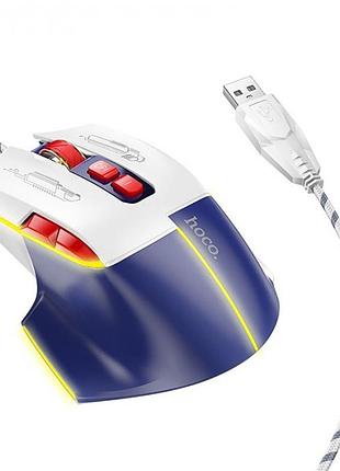 Игровая проволочная мышка hoco gm31 overlord luminous gaming 1200-3600dpi usb 1.4m для пк/ноутбука с подсветкой бело-синяя
