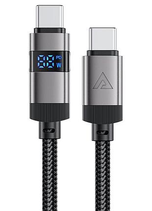 Кабель acefast c15-03 usb-c to usb-c zinc alloy digital display braided charging data cable black