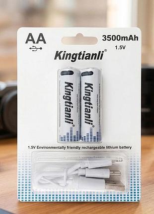 Пальчиковые аккумуляторы аа kingtianli 2 шт. с разъемом type-c на 1.5v/3500 mah, аккумуляторные батарейки аа