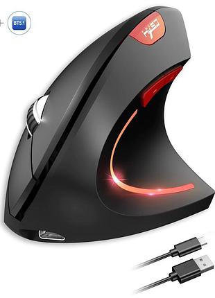 Hxsj вертикальная мышь беспроводная, безшумная hysj т22 с аккумулятором и rgb подсветкой 2,4g+bluetooth black