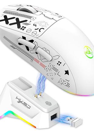 Миша бездротова, безшумна hysj т90 pro, зарядна док-станція 2,4g + bluetooth white
