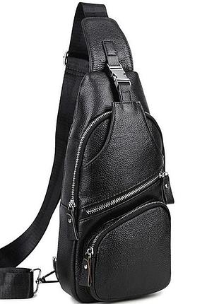 Чоловіча шкіряна сумка-слінг чорна tiding bag - mk-96303