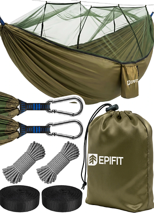 Туристичний гамак з москітною сіткою подвійний ranger olive 200 кг великий 330x140 см (114262)