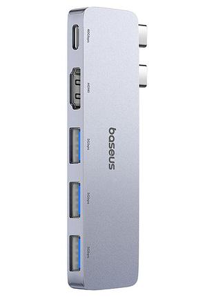 Usb-хаб baseus ultrajoy series 5-port hub space grey (usb-c*2 to usb-c 40gbps*1+hdmi 4k@30hz*1+usb3.0*3）