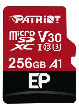 Карта памяти microsdxc (uhs-1 u3) patriot ep series 256gb class 10 v30 (r-100mb/s, w-80mb/s) (adapter sd)
