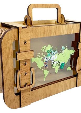 Деревянная копилка-чемодан "карта мира" 3240-15-004, 24х17 см