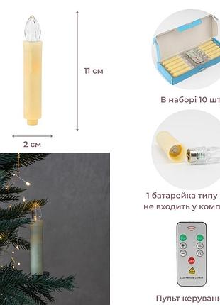 Набор из 10 светодиодных свечей (led) с клипсами на елку, айвори, 10 см elisey