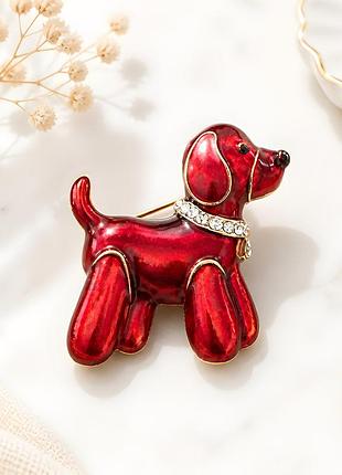 🐶✨ елегантна брошка «собачка» з червоною емаллю та стразами 💎