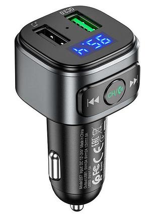Азу с fm модулером hoco e67 fighter qc3.0 18w car bt fm transmitter black