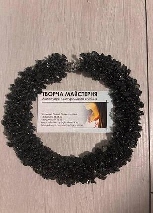 ♥️колье женское из бисера и натуральных камней (дымчатый топаз)♥️