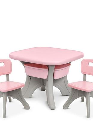 Дитячий столик з двома стільцями new table-8 сіро-рожевий