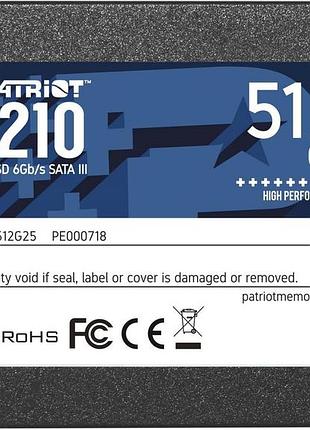 Накопичувач ssd patriot p210 512gb 2.5" 7mm sataiii 3d qlc