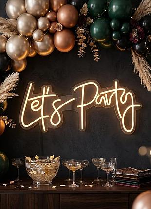 Світлодіодна (led) неонова вивіска "let's party", від usb, помаранчева, 56*24 см elisey