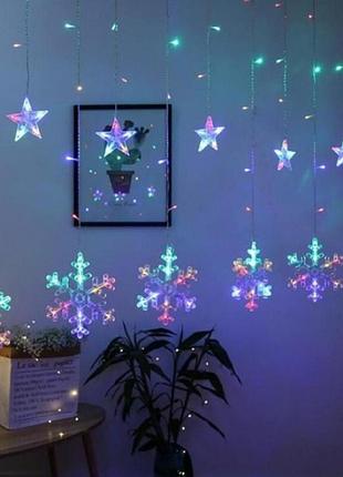 Гірлянда "сніжинки", 140 led, 3,2 м різнокольорова, від електромережі elisey