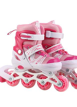 Роликовые коньки rl2501(pink) колеса pvc, размер s (30-33), со светом