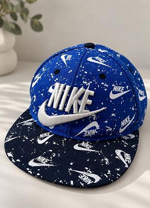 Кепка бейсболка синя nike принт, снепбек 54–55 см