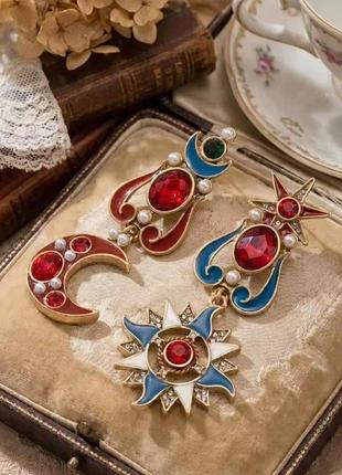 Роскошные ☀️ асимметричные серьги с маркировкой солнце и луна, люкс качество
