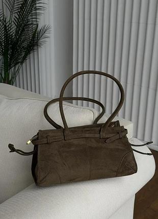 Сумка женская prada bonnie medium suede shoulder bag через плечо хаки замша прада