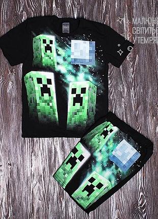 Летний детский костюм minecraft крипер, светится в темноте, размеры 116–146 см 128-134