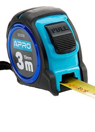 Рулетка apro 3м x 19мм супер-магнит обрезиненная автостоп 1 (500298)