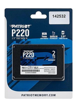 Жорсткий диск 2.5" ssd 2tb patriot p220 series, p220s2tb25, tlc, sata-iii, зап/чт. - 500/550мб/с (p220s2tb25)