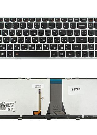 Клавиатура для ноутбука lenovo (g50-30, g50-45, g50-70, z50-70, z50-75, flex 2-15) rus, black, silver frame, подсветка клавиш