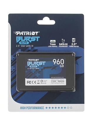 Жорсткий диск 2.5 ssd 960gb patriot burst elite series, pbe960gs25ssdr, 3d qlc, sata-iii 6gb/s, зап/чит. - 320/450мб/с