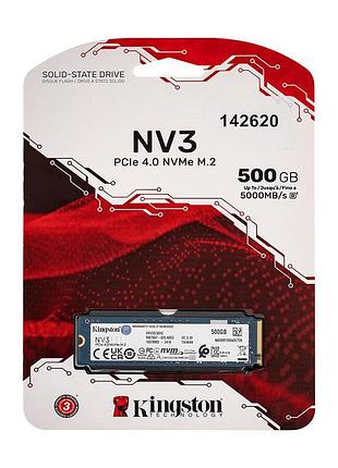 Жорсткий диск m.2 2280 ssd 500гб kingston nv3, snv3s/500g, nvme, pci express 4.0x4, 3d nand, зап/чт. - 2200/6000 мб/с (snv3s/500g)