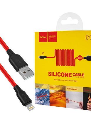 Кабель hoco x21 usb to ip 2a, 1m, silicone, tpe connectors, black+red (6957531071372)