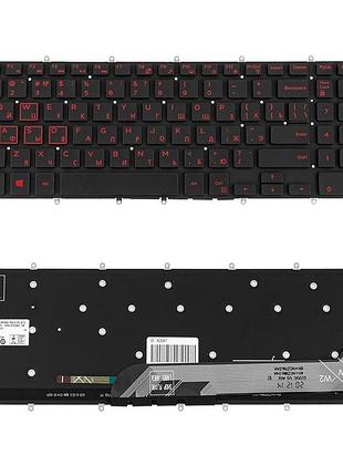 Клавиатура для ноутбука dell (inspiron: 7566, 7567) rus, black, без фрейма, подсветка клавиш red (оригинал)
