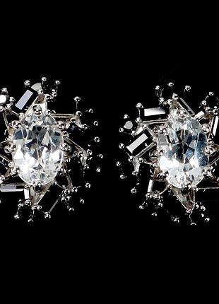 Серьги серебро 925 натуральный топаз белый шпинель