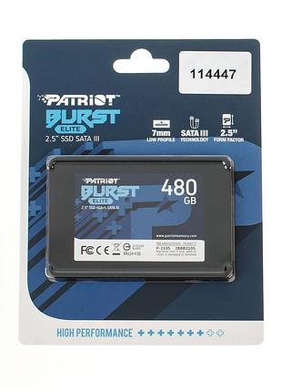 Жорсткий диск 2.5 ssd 480gb patriot burst elite series, pbe480gs25ssdr, 3d qlc, sata-iii 6gb/s, зап/чит. - 320/450мб/с