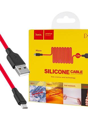 Кабель hoco x21 usb to micro 2a, 1m, silicone, tpe connectors, black+red