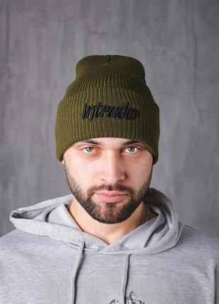 Шапка з додаванням вовни "intruder" хакі big logo