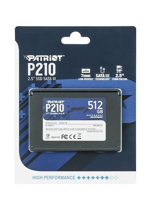 Жорсткий диск 2.5 ssd 512gb patriot p210 series, p210s512g25, tlc 3d, sata-iii 6gb/s, зап/чит. - 430/520мб/с