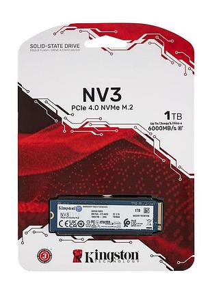 Жорсткий диск m.2 2280 ssd 1tб kingston nv3, snv3s/1000g, nvme, pci express 4.0x4, 3d nand, зап/чт. - 4000/6000 мб/с (snv3s/1000g)