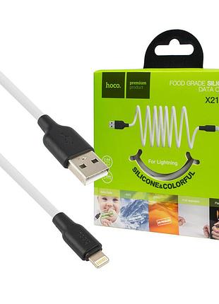 Кабель hoco x21 plus usb to ip 2.4a, 1m, silicone, silicone connectors, black+white (6931474711816)
