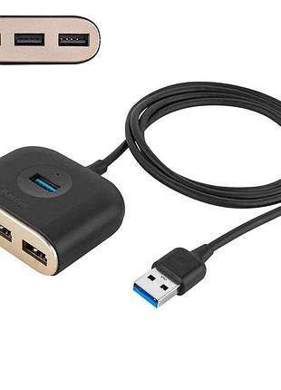 Usb hub baseus square round 4 in 1 usb hub adapter (usb3.0 to usb3.0*1+usb2.0*3) 1m black (cahub-ay01)