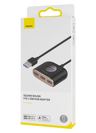 Usb hub baseus square round 4 in 1 usb hub adapter (usb3.0 to usb3.0*1+usb2.0*3) 1m black (cahub-ay01) 4